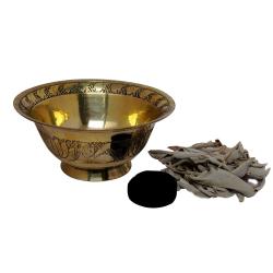 Avika Handcrafted Brass Bowl for Set  with a Charcoal and Sage Leaves