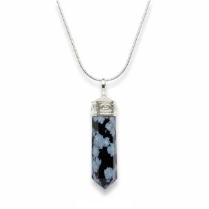 Avika Natural Energized Snow flake Obsidian Healing Point Pendant