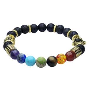 Avika Lava Stone Shree Pyramid Chakra Yantra 7 Chakra Balancing Bracelet 8 mm Beads (1Pc)