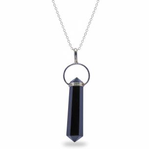 Avika Natural Black Agate Double Point Pendant