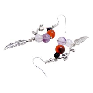 Amethyst Clear Quartz Carnelian Bead Leaf earring