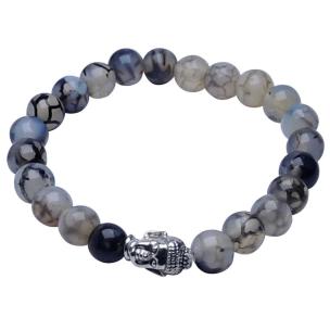 Avika Dyed Black Dragon Vein Agate 8 mm Bead Stone Buddha Bracelet , For Unisex