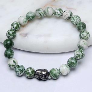 Avika  Natural Green Spot Jasper Buddha Bracelet (Pack of 1Pc)