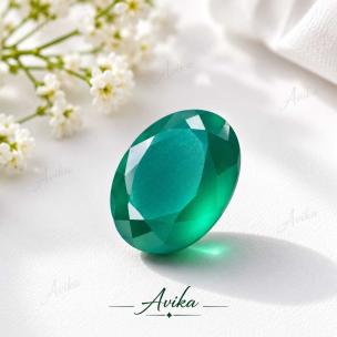 Green Onyx Oval Shape Diamond Cut Gemstone