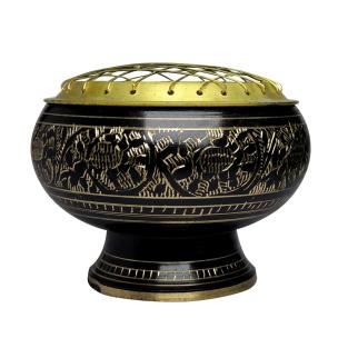 Avika Brass Bowl Black Color with Cover for Sage Burning