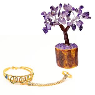 Avika Gold Plated Bracelet & Ring with Zircon Stones Party Wear With AMETHYST MSEAL TREE-60 DANA