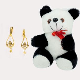 Avika Gold Plated Earring with beautiful Pearl Party Wear Naughty Black & White Panda