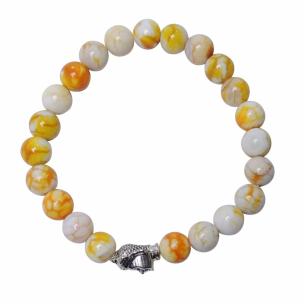Bumble Bee 8 mm Beads Buddha Bracelet Color: White & Yellow, For Unisex