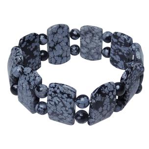 Avika Natural Energized Snow Flake Obsidian Broad & Bead Bracelet (Pack of 1Pc)