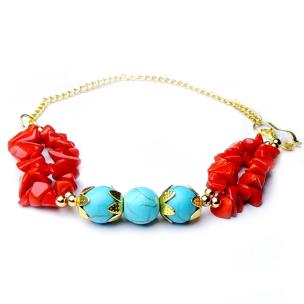 Coral & Firoza Beads Designer Flowerily Rakhi with Roli Chawal