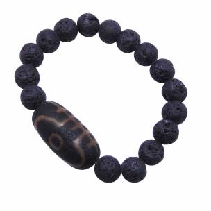 Avika Natural Energized Lava with Tibetan Bead 10 MM (Pack of 1Pc)