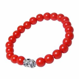 Treated Coral 7 mm Bead Stone Buddha Bracelet Color: Red, For Unisex