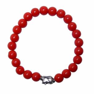 Avika Energized Heat Processed Red Coral Monga 7 mm Bead Stone Buddha Bracelet (Pack of 1 Pc.)