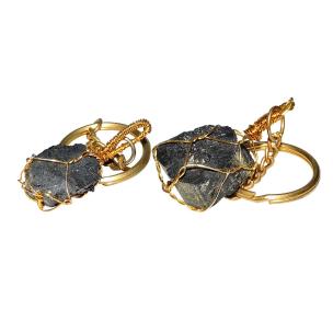 Naural Black Tourmaline Spring Cage Key Chain (pack of 1 pc.)