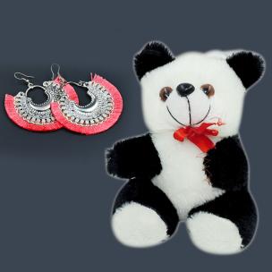Avika Oxidized Crescent Moon Earring with Rouge Thread Party Wear Naughty Black & White Panda