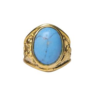 Turquoise (Firoza) Ring for Men Gold Plated Oval Shape