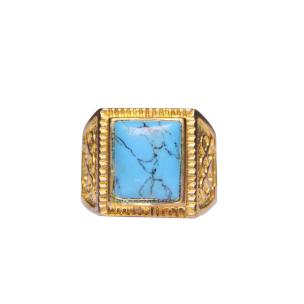 Turquoise (Firoza) Ring For Men Gold Plated Rectangular Shape
