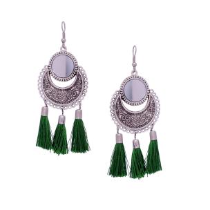 Avika Women's Oxidized Metallic Earring Set with Green thread