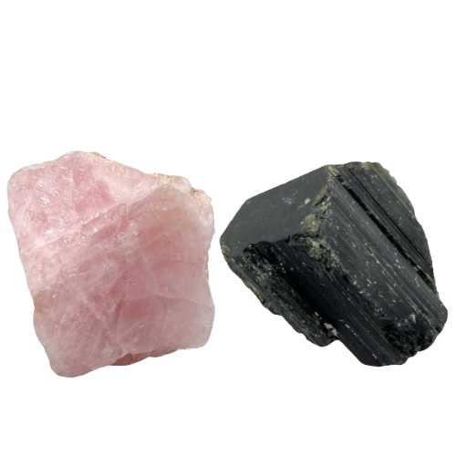 Avika Natural Rose Quartz & Black Tourmaline Raw Set