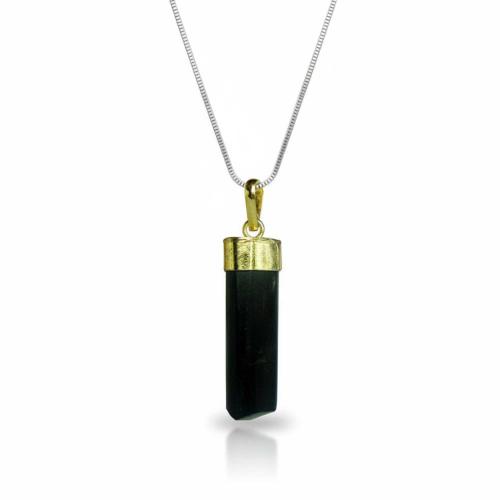 Avika Natural Black Tourmaline Point Crystal Pendant Golden cap