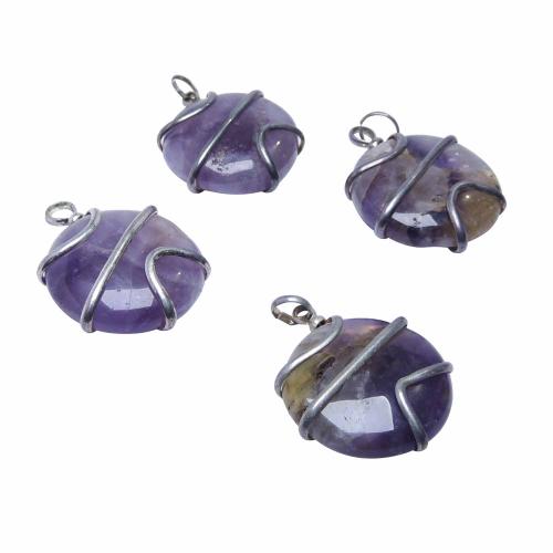 Avika Round Cabochon Wrapped Amethyst Crystal Pendant