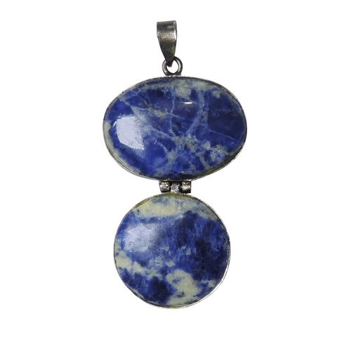 Avika Natural Sodalite Double Point Agate Metal, Crystal Pendant