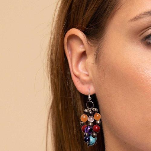 Avika Natural Multi Stone 3 Line Earring