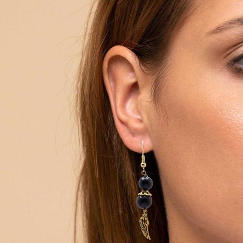 Avika Natural Black Agate Bead Fin earring