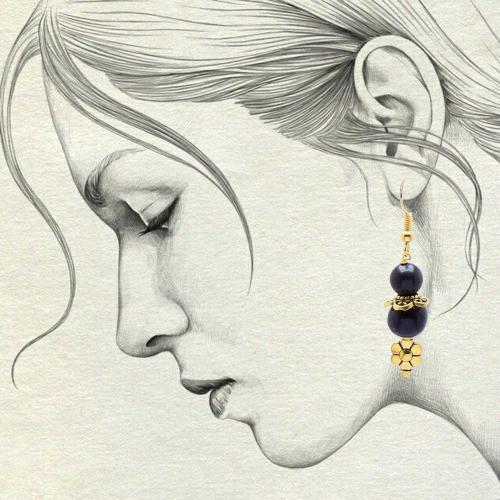 Avika Natural Black Agate Bead Flower earring