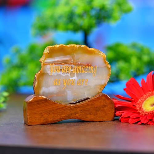 Avika Motivational Quotes in Natural Agate Plate 3.5 Inch You are amazing as you are