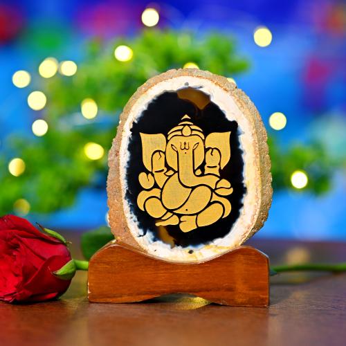 Avika Natural Agate Plate 4.5 Inch Ganesha (Pack of 1 pc)