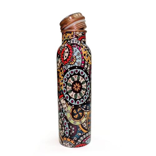 Alokik Leak Proof Flower Print Pure Copper Bottles for Water 1 Litre Bottle (Pack of 1 Pc.)