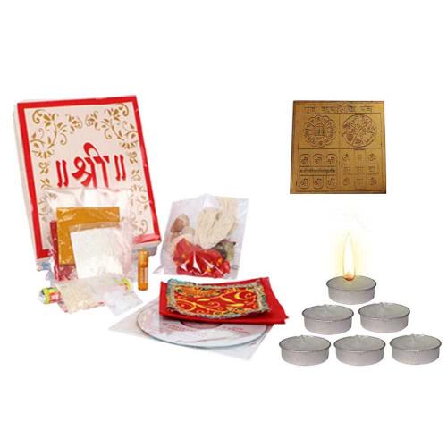 Avika Vedic Pooja Combo - Sarv Kary Siddhi Yantra , Vedic Pooja Samagiri & Candle CPY