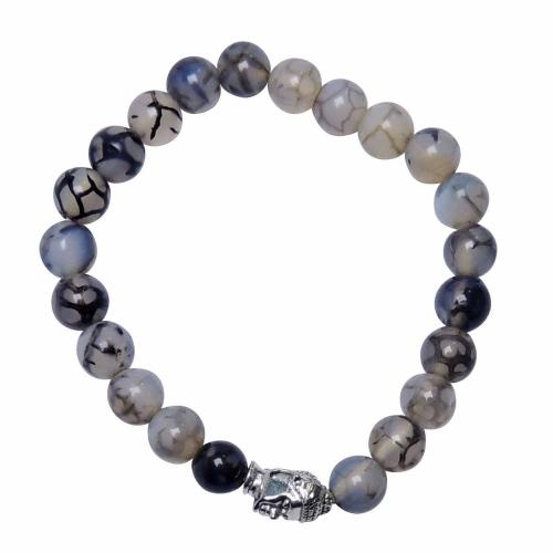 Avika Dyed Black Dragon Vein Agate 8 mm Bead Stone Buddha Bracelet , For Unisex