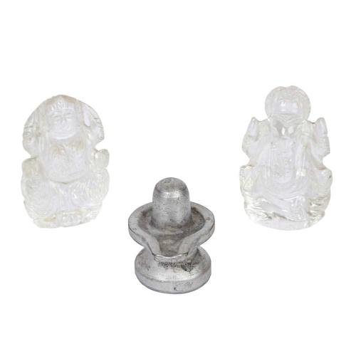 Avika Energized Parad Jaldhari Shivling, Quartz Ganesha and Lakshmi