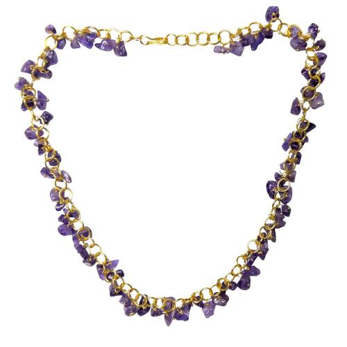 Avika Natural Amethyst Golden Wire Necklace With Bracelet