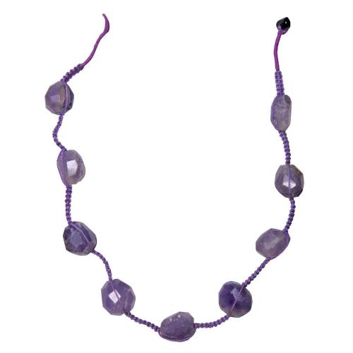 Avika Natural Ametyst Tumble Stone Diamond Cut Necklace With Bracelet