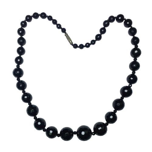 Avika Natural Black Agate Diamond Cut Necklace