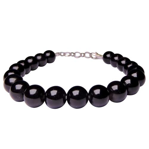 Avika Natural Black Obsidian 8 MM Beads Bracelet with Hook (Pack of 1Pc)