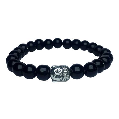 Avika Natural Black Obsidian Buddha Bracelet for Energies & Protection