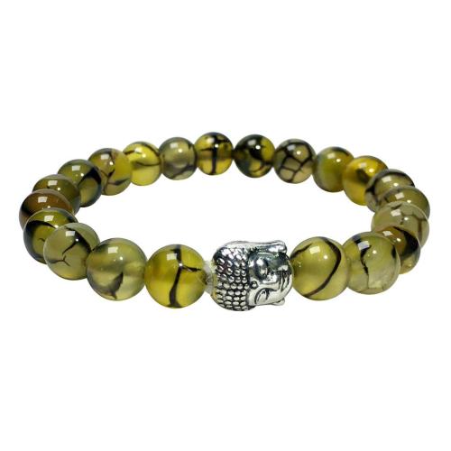 Avika Natural Dragon Vein Agate Buddha Bracelet (Pack of 1Pc)