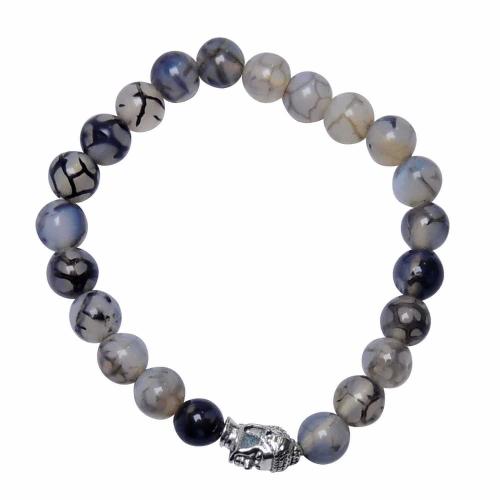 Avika Natural Dyed Black Dragon Vein Agate 8 mm Bead Stone Buddha Bracelet