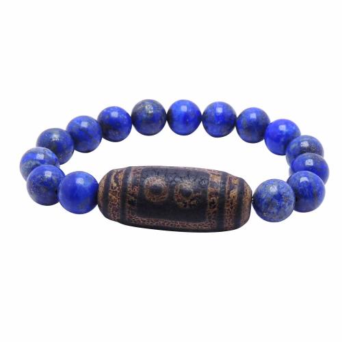 Avika Natural Energized Lapis-Lazuli with Tibetan Bead 10 MM (Pack of 1Pc)