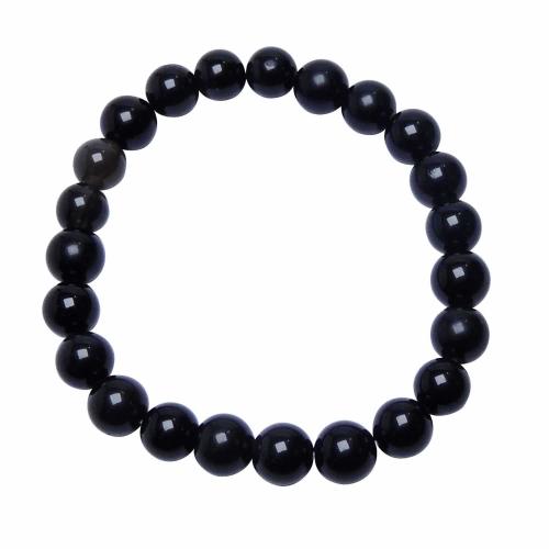 Avika Natural Energized Rare Tranulant Black Obsidiant 8 mm Beads Bracelet (Pack of 1Pc)