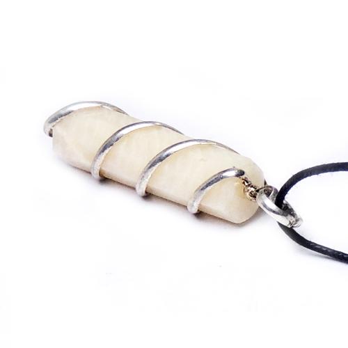 Avika Natural Peach Moon Stone Wrapped Healing Point Pendant