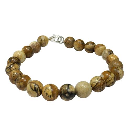 Avika Natural Picture Jasper Beads Bracelet with Hook (Pack of 1Pc)