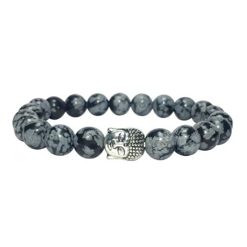 Avika Natural Snowflake Obsidian Buddha Bracelet (Pack of 1Pc)