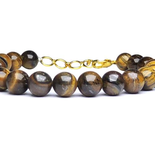 Avika Natural Tiger Eye 8 mm Beads Bracelet With Hookh (Pack of 1 Pc.)