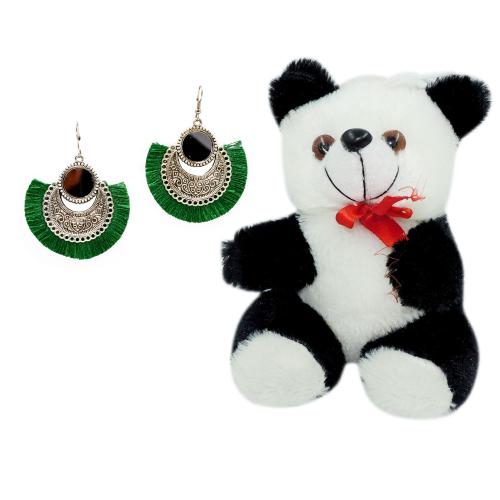 Avika Oxidized Earring with Mirror & Green Thread Party Wear Naughty Black & White Panda