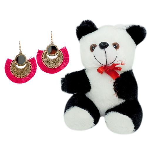 Avika Oxidized Earring with Mirror & Pink Thread Party Wear Naughty Black & White Panda
